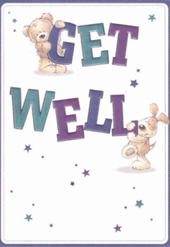 This endearing get well card embodies the kind of comfort that can be found in close-knit Blackwall, where thoughtful gestures brighten even the greyest days. Perched atop the bold, painterly word 'GET' is a plush teddy with an open, welcoming posture, while an eager puppy nuzzles around 'WELL'-two characters brought to life with rounded, expressive features and affectionate faces. Their presence captures the nurturing spirit of floral deliveries made along Blackwall Way or near Poplar High Street, where care shapes every interaction. The deep purples and teals of the lettering inject vibrancy and hope, catching the viewer's eye against an uncluttered white backdrop-symbolic of both clarity and optimism. Across the card, playful stars shimmer in the style of festive lights at Billingsgate Market, adding a sense of endless possibility. Each brushstroke, from the teddy's fuzzy paws to the pup's velvety ears, feels intentionally crafted, like a thoughtfully assembled bouquet. This charming scene is filled with emotional warmth, ready to offer light and comfort to anyone recovering in Blackwall and its surrounding docks.