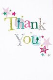 A gentle, heartwarming joy radiates from this thank you card, much like a smile exchanged between friends along Blackwall Way after an unexpected kindness. The 'Thank You' message is rendered in exuberant, yet harmonious colours-glints of silver, bursts of sunny yellow, calming greens, and tranquil blues-with each letter sporting its own tactile detail, from playful dots to soft, stitched flourishes. Sprinkled stars, highlighted in pink, teal, and silver, seem to flit around the main message, their lively presence conjuring the feeling of celebration and genuine appreciation in the local Blackwall community. The background gleams in pristine white, providing a sense of spaciousness and calm, allowing each detail to stand out with clarity, much like the carefully designed arrangements available for same-day delivery at Blackwall Flowers. The composition doesn't just convey thanks-it tells a story of sincerity and kindness, pairing perfectly with a bouquet for moments when simple words aren't quite enough. In every shimmer and flourish there's the unmistakable sense of gratitude's gentle touch, designed to lift spirits and leave a lasting impression.